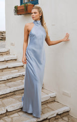 Lisa Maxi Dress ~ Steel Blue Luxe Satin