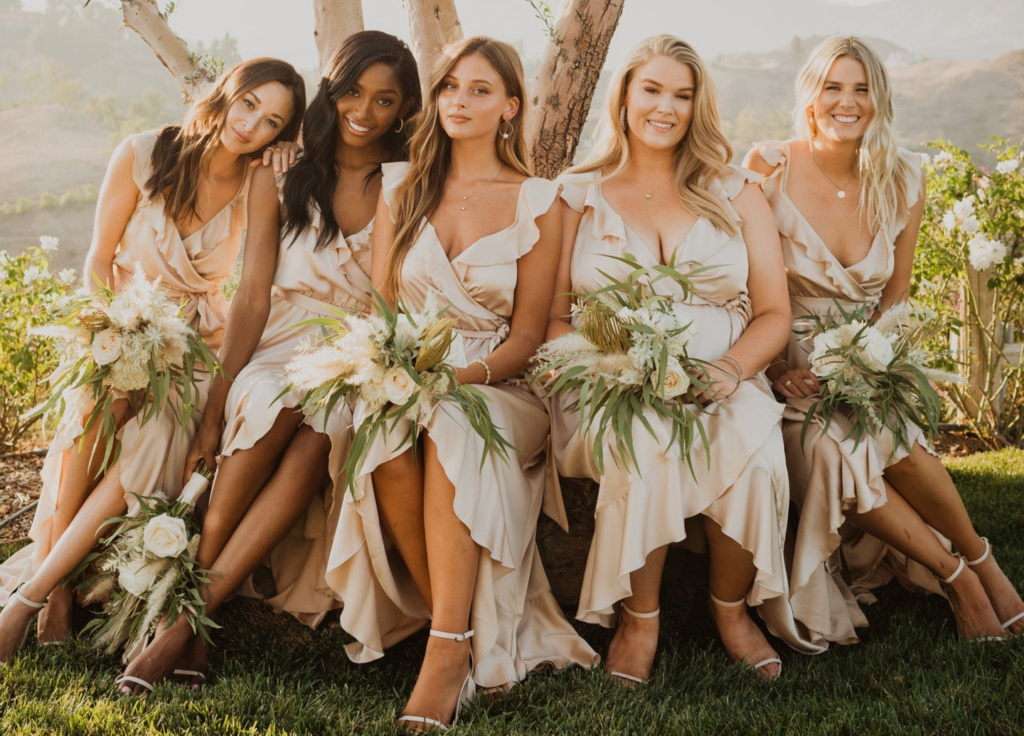 Samantha Ruffle Wrap Dress ~ Champagne Luxe Satin