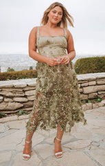 Stephanie Dress ~ Moss Green 3D Floral