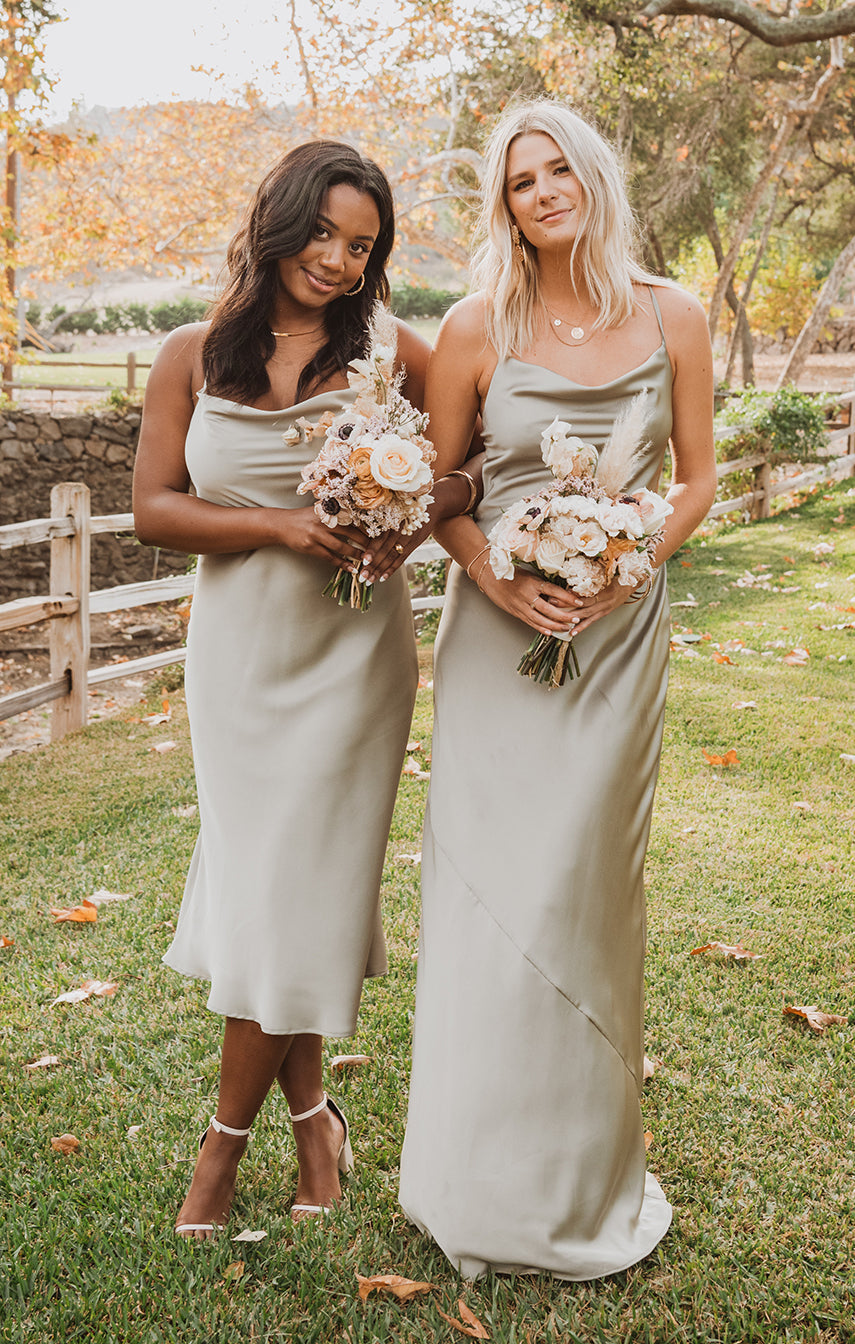 Tuscany Maxi Slip Dress ~ Moss Green Luxe Satin