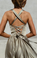 Abigail Maxi Dress ~ Moss Green Luxe Satin