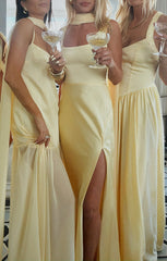 Lana Maxi Dress ~ Pale Yellow Luxe Satin