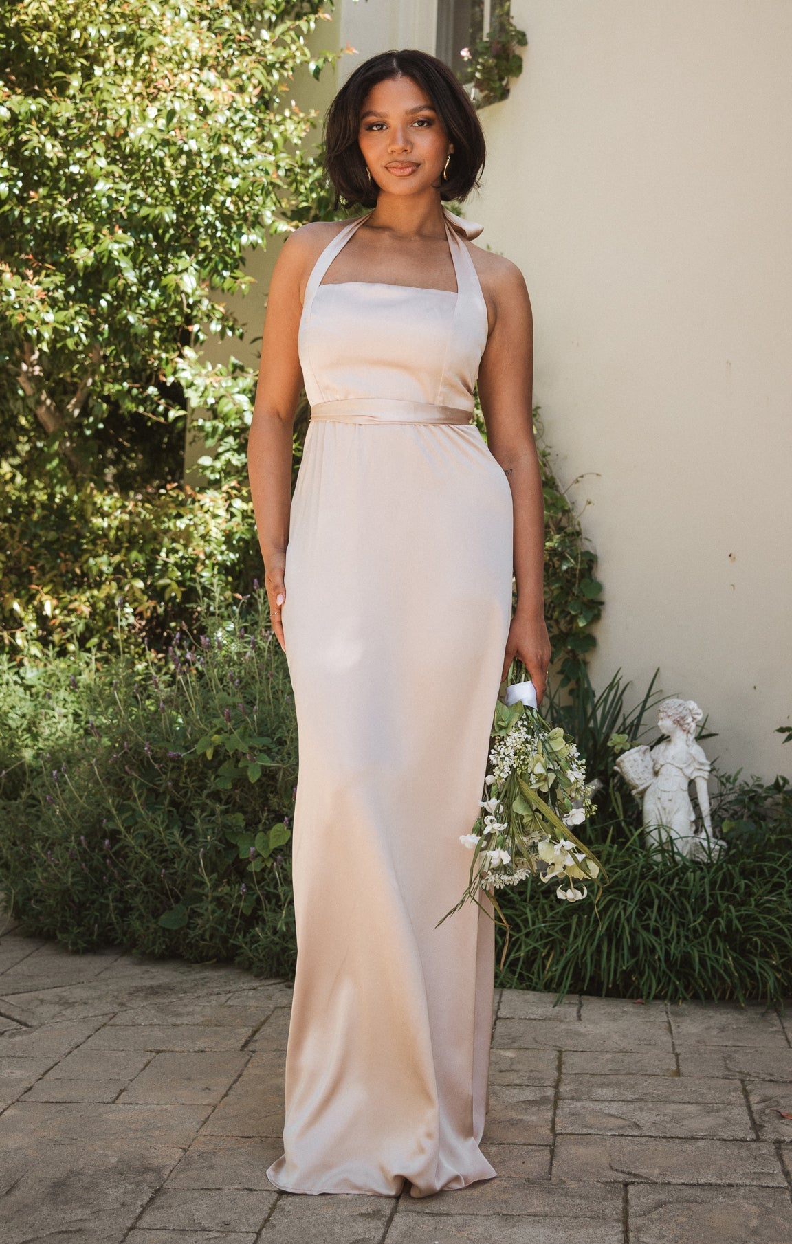 Hazel Halter Maxi Dress ~ Champagne Luxe Satin