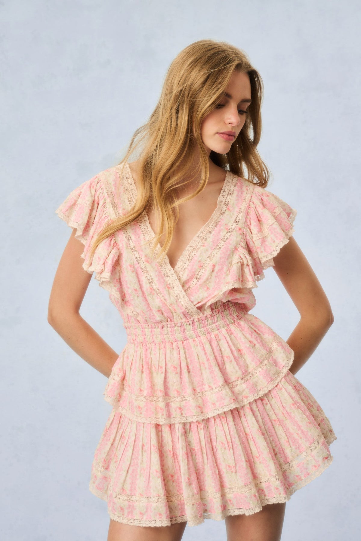 Gwen Fragrance Print Cotton Mini Dress - STRAWBERRY MACAROON