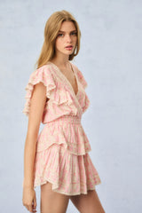 Gwen Fragrance Print Cotton Mini Dress - STRAWBERRY MACAROON