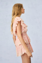 Gwen Fragrance Print Cotton Mini Dress - STRAWBERRY MACAROON