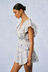 Gwen Fragrance Print Cotton Mini Dress - WHISPER BLUE