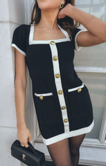 Sofia Sweater Dress ~ Black and Cream Knit