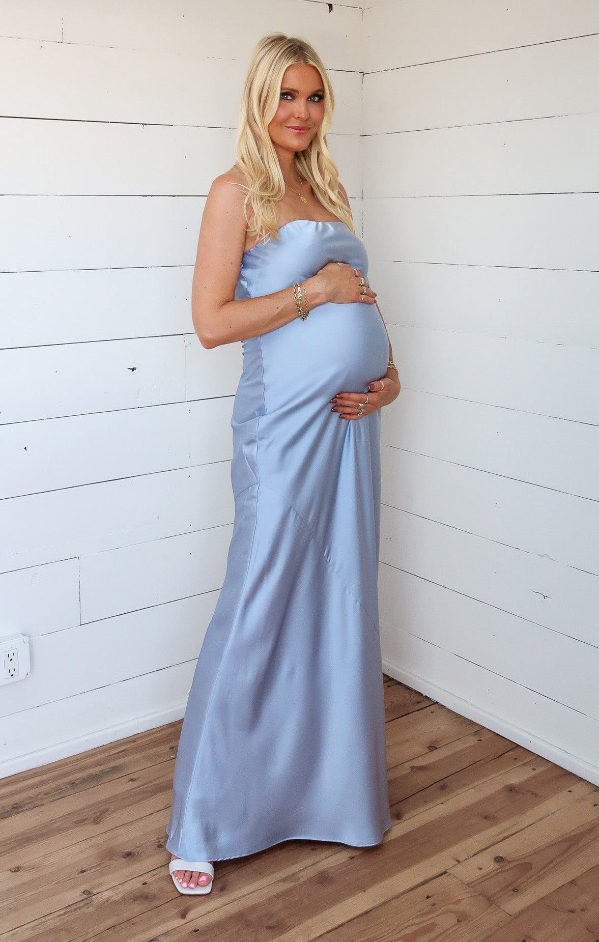 Taylor Tube Maxi Dress ~ Steel Blue Luxe Satin