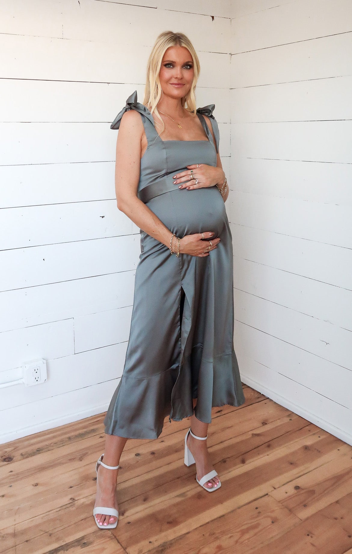 Claire Midi Dress ~ Deep Sage Luxe Satin