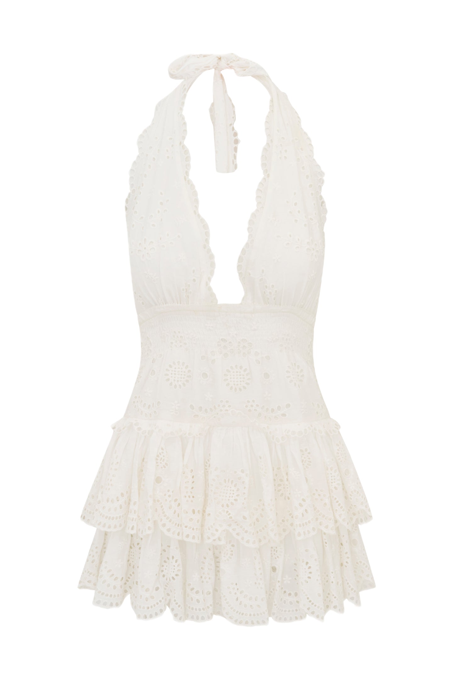 Janea Eyelet Lace Mini Halter Dress