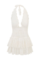 Janea Eyelet Lace Mini Halter Dress