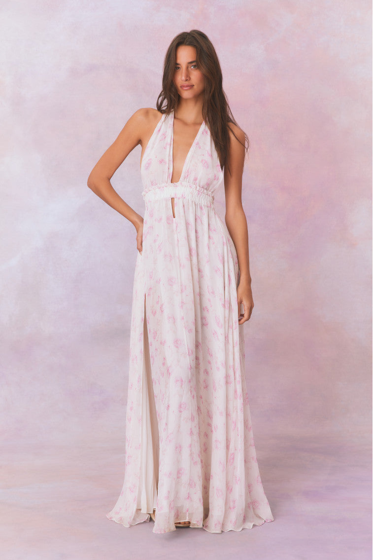 Love Heirloom Print Halter Maxi Dress