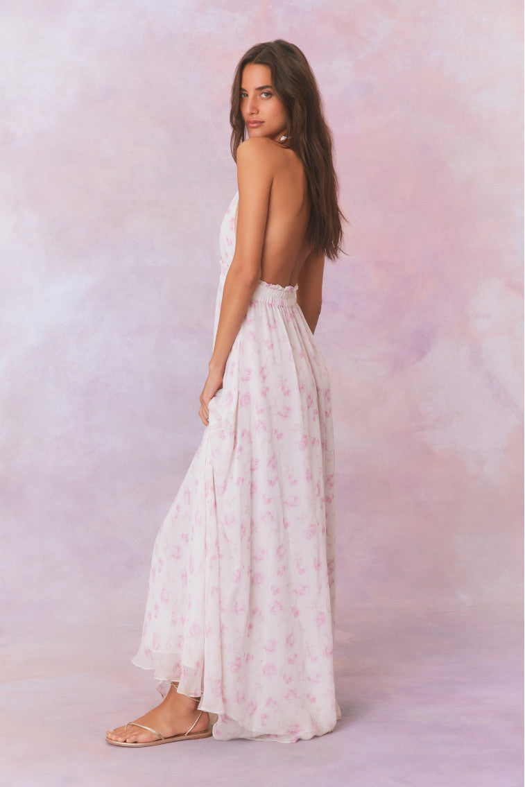 Love Heirloom Print Halter Maxi Dress