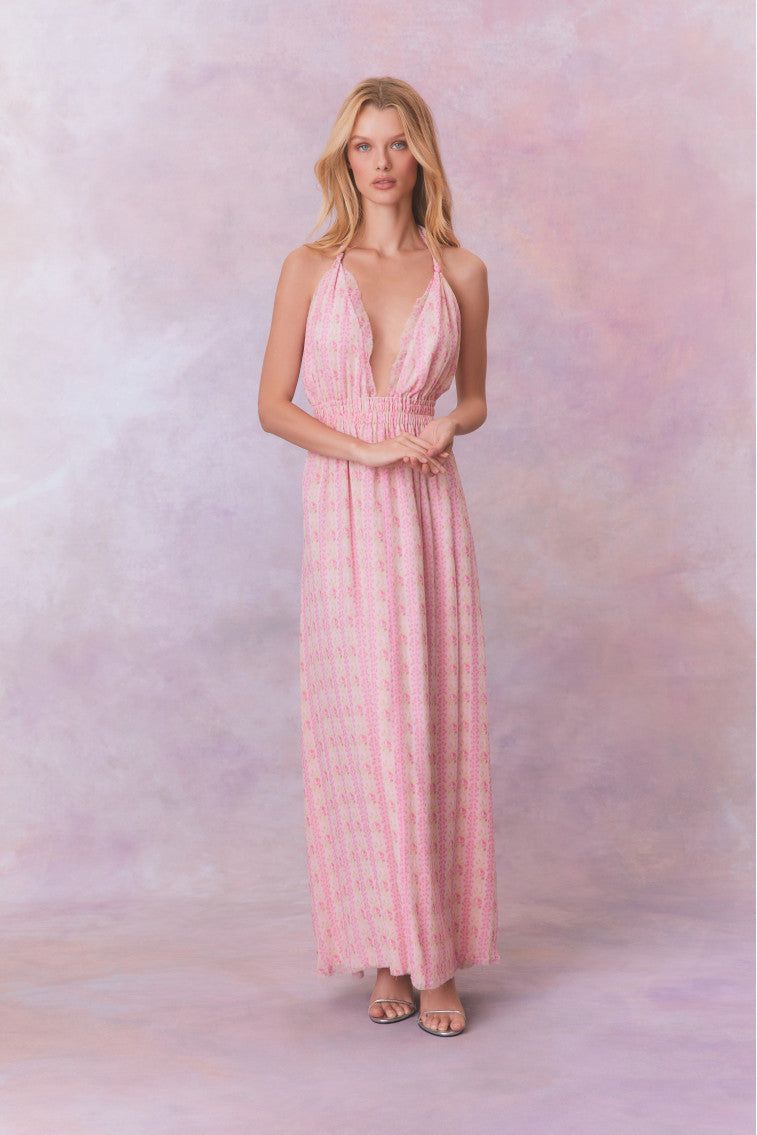 Love Heirloom Print Halter Maxi Dress