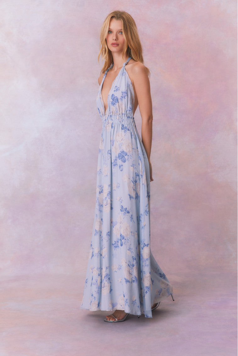 Love Heirloom Print Halter Maxi Dress