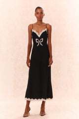 Manuela Bow Slip Maxi Dress - BLACK
