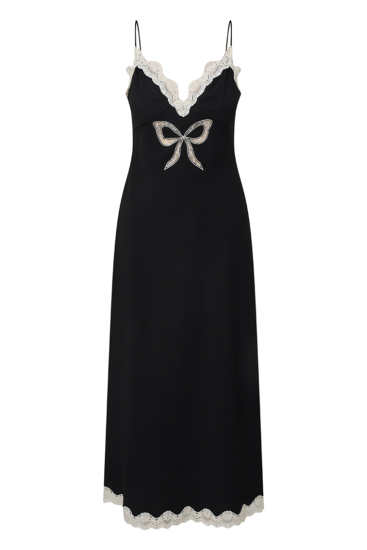 Manuela Bow Slip Maxi Dress - BLACK