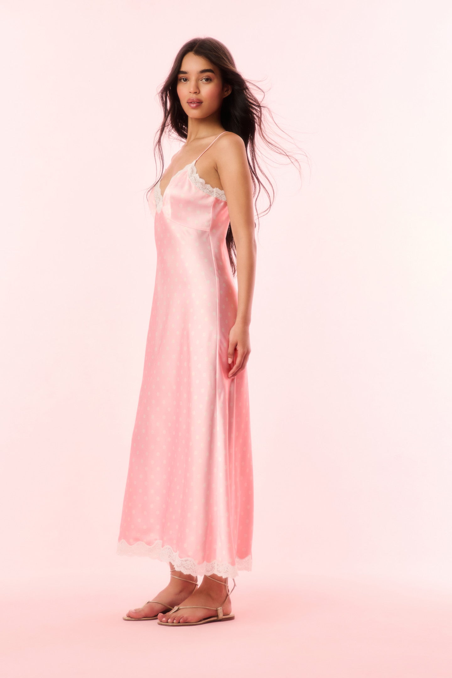 Manuela Satin Polkadot Maxi Slip Dress