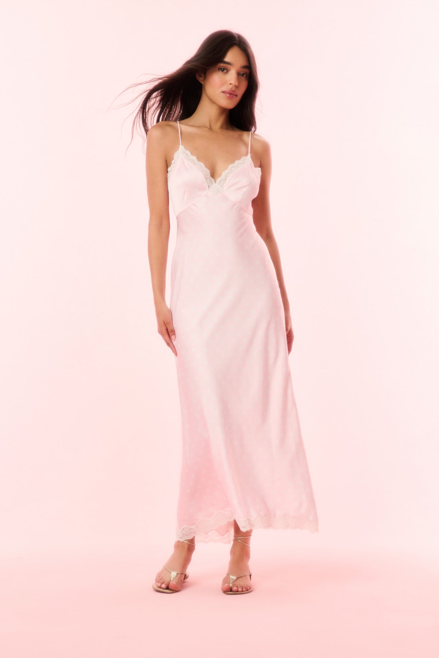 Manuela Satin Polkadot Slip Dress - SHELL PINK