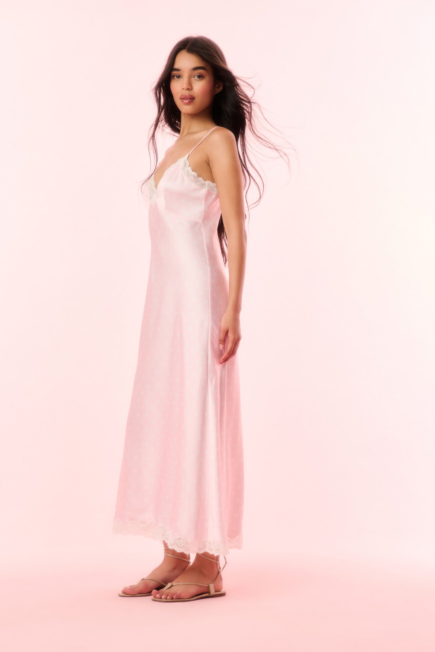 Manuela Satin Polkadot Slip Dress - SHELL PINK