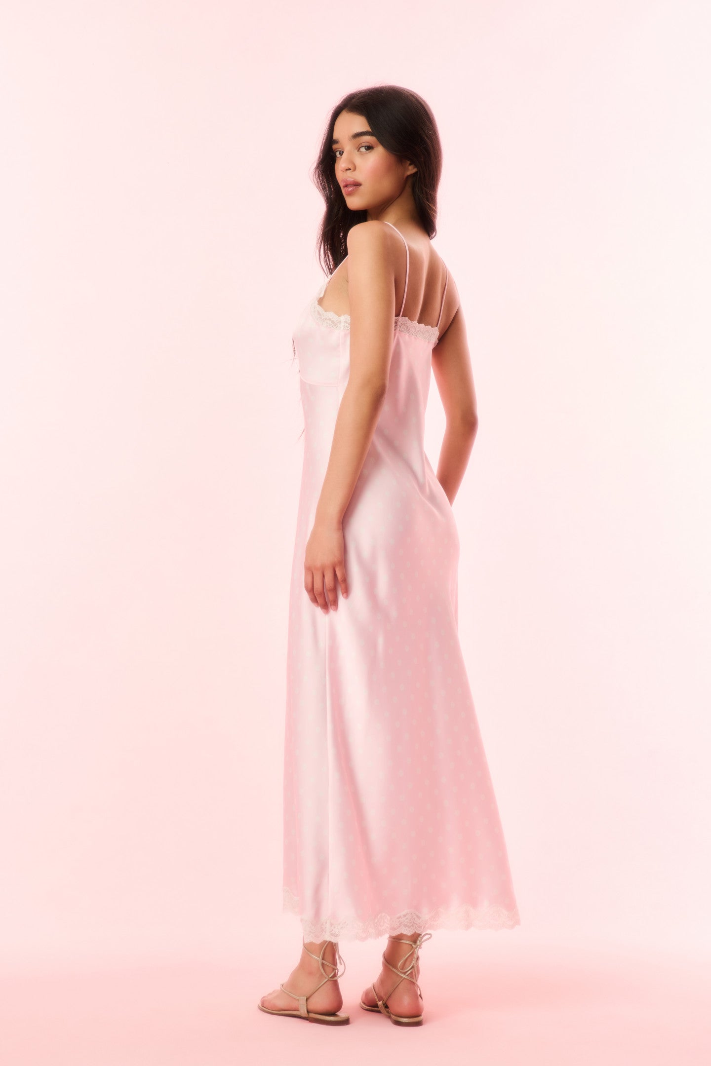 Manuela Satin Polkadot Slip Dress - SHELL PINK