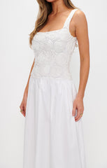 Bradshaw Maxi Dress ~ Rosette Mesh White