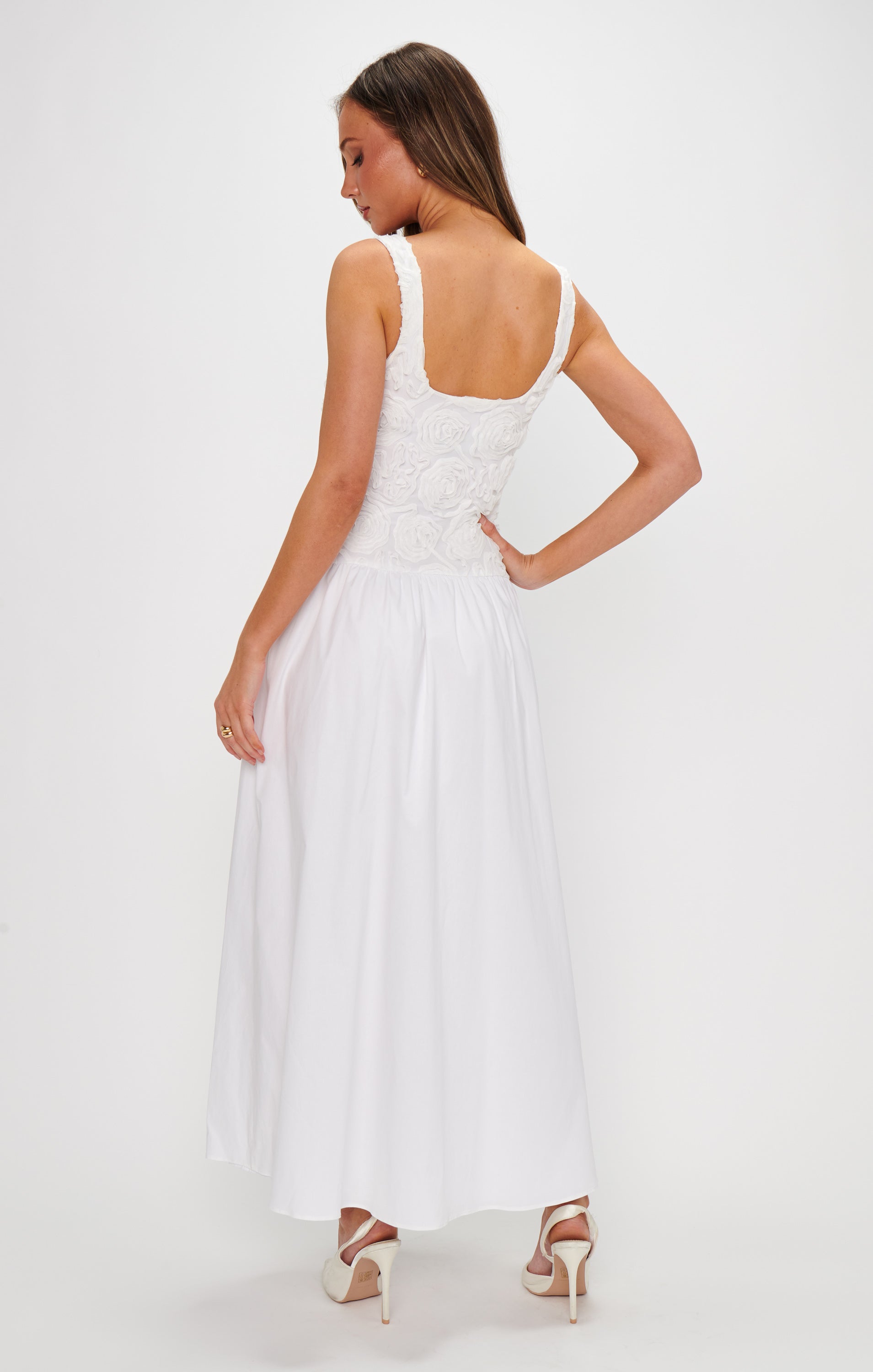 Bradshaw Maxi Dress ~ Rosette Mesh White