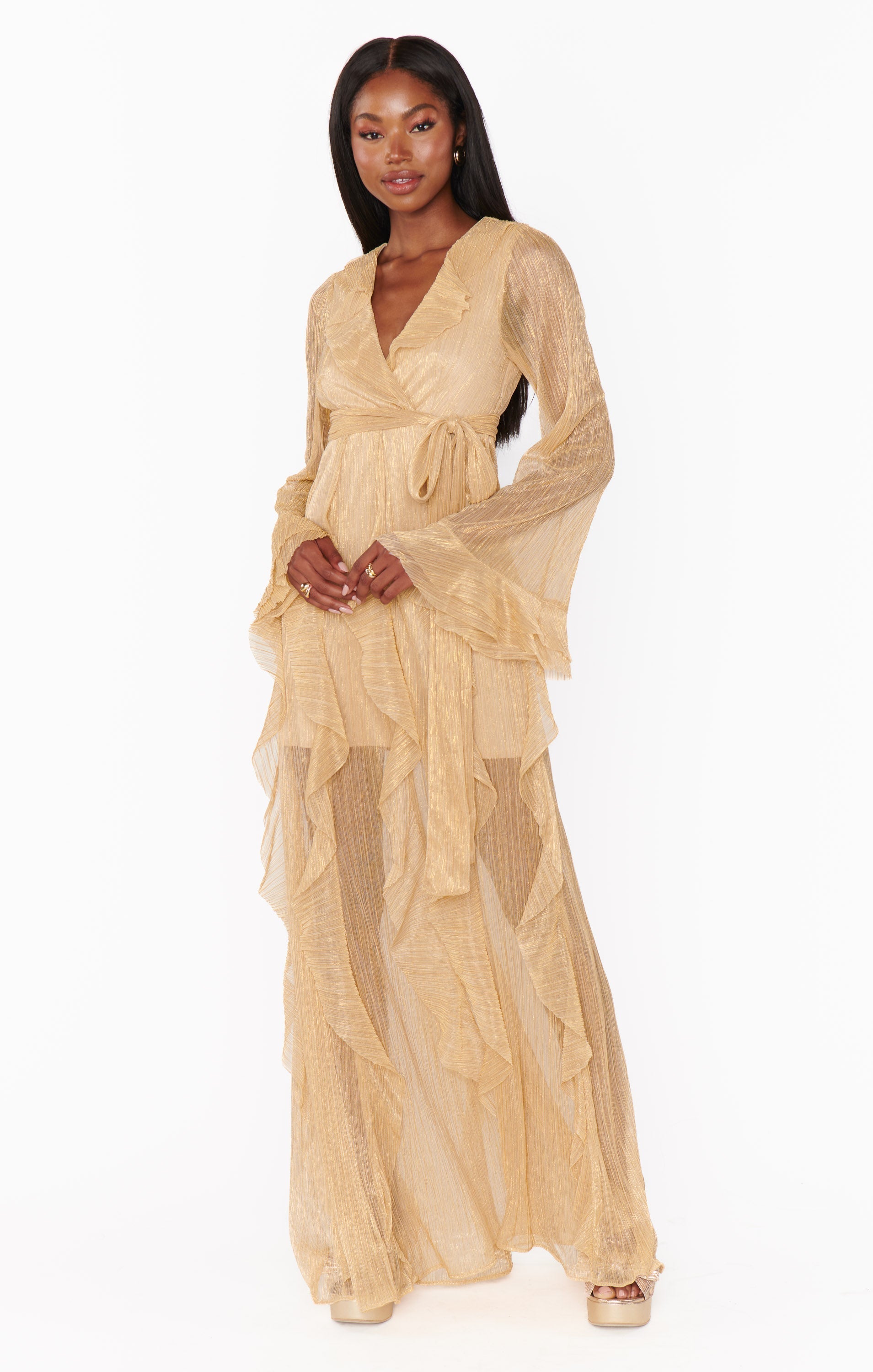 Jenny Ruffle Maxi Dress ~ Gold Glimmer