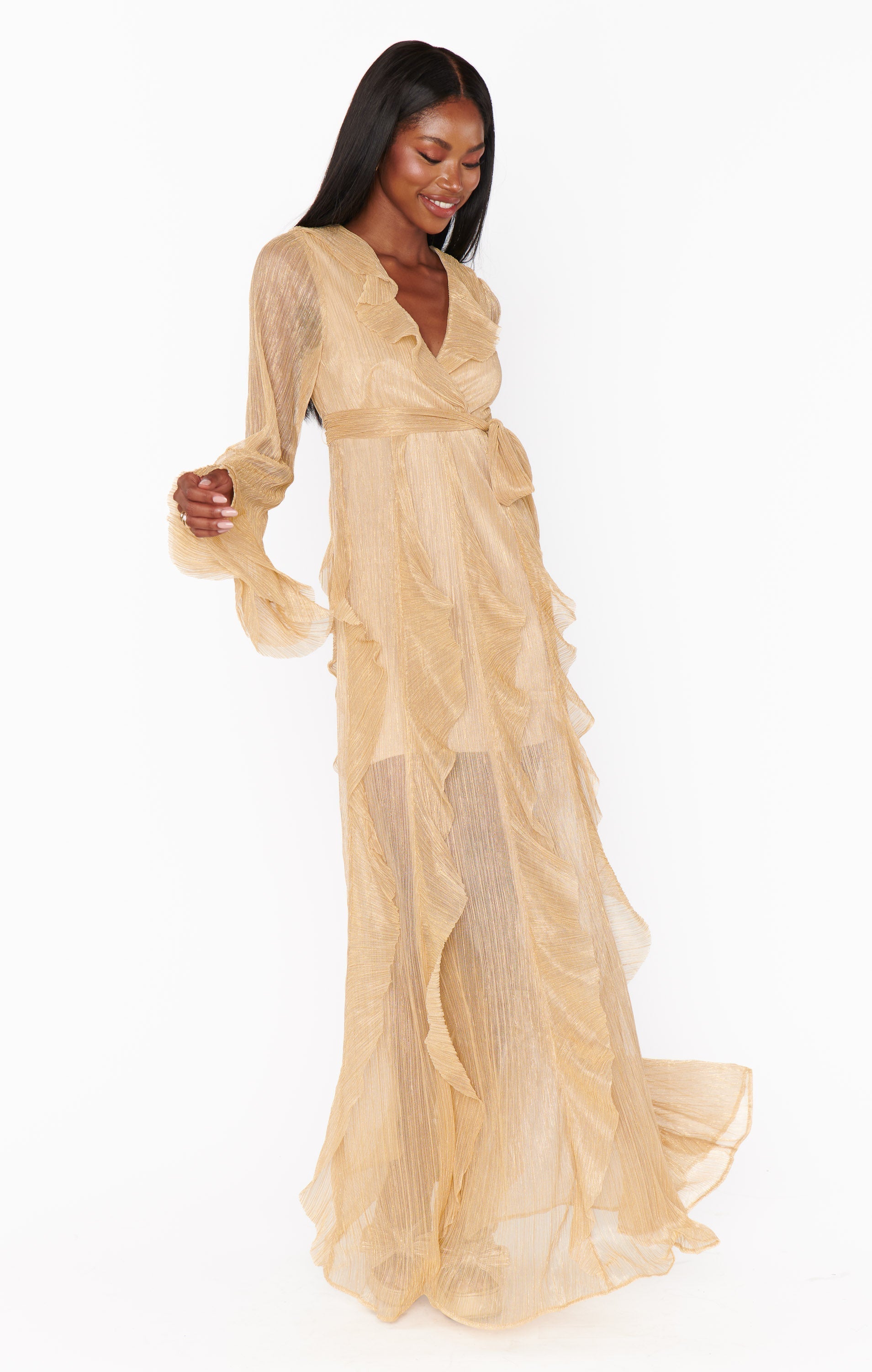 Jenny Ruffle Maxi Dress ~ Gold Glimmer