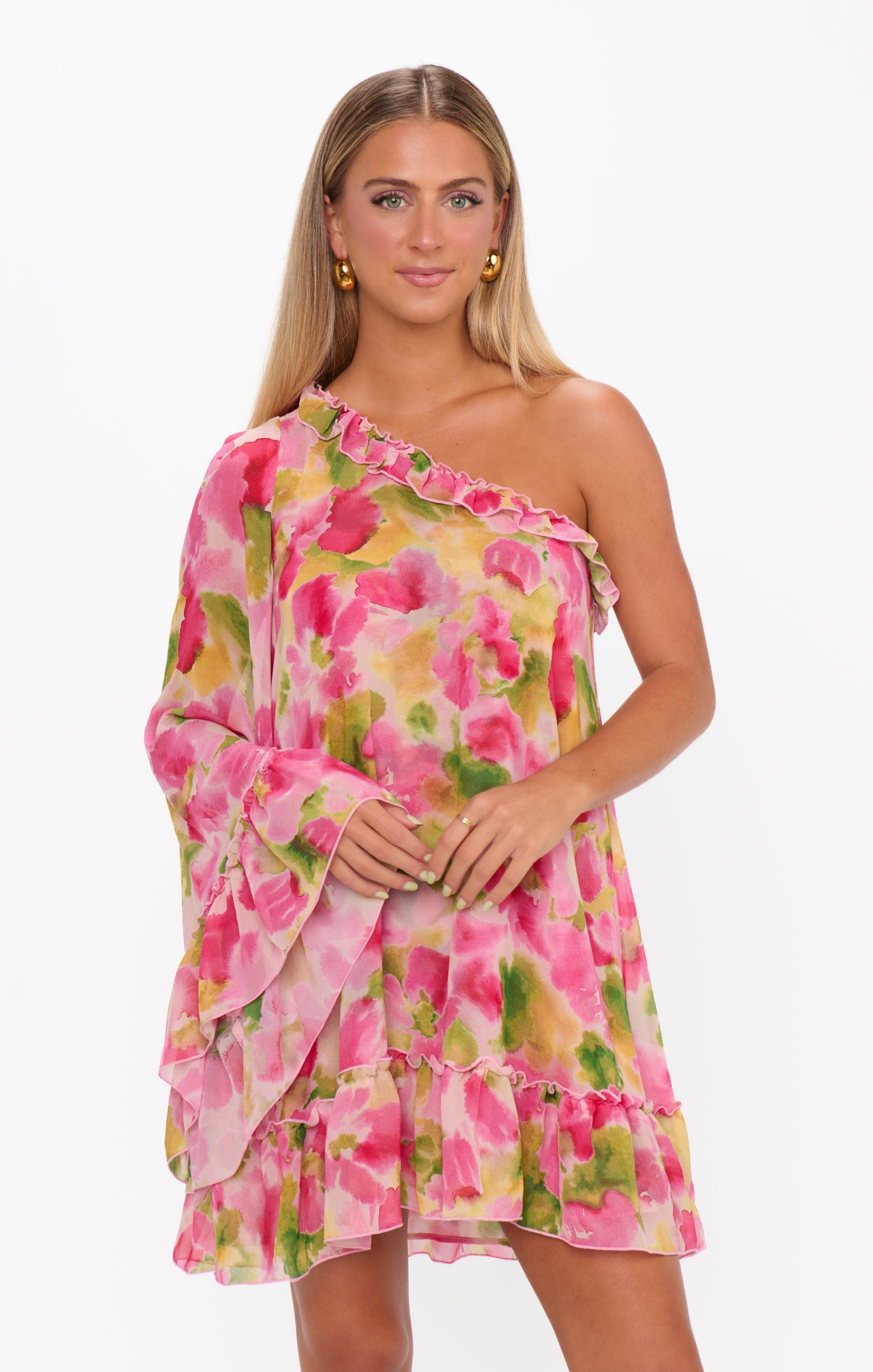 Wonder Mini Dress ~ Watercolor Floral Chiffon