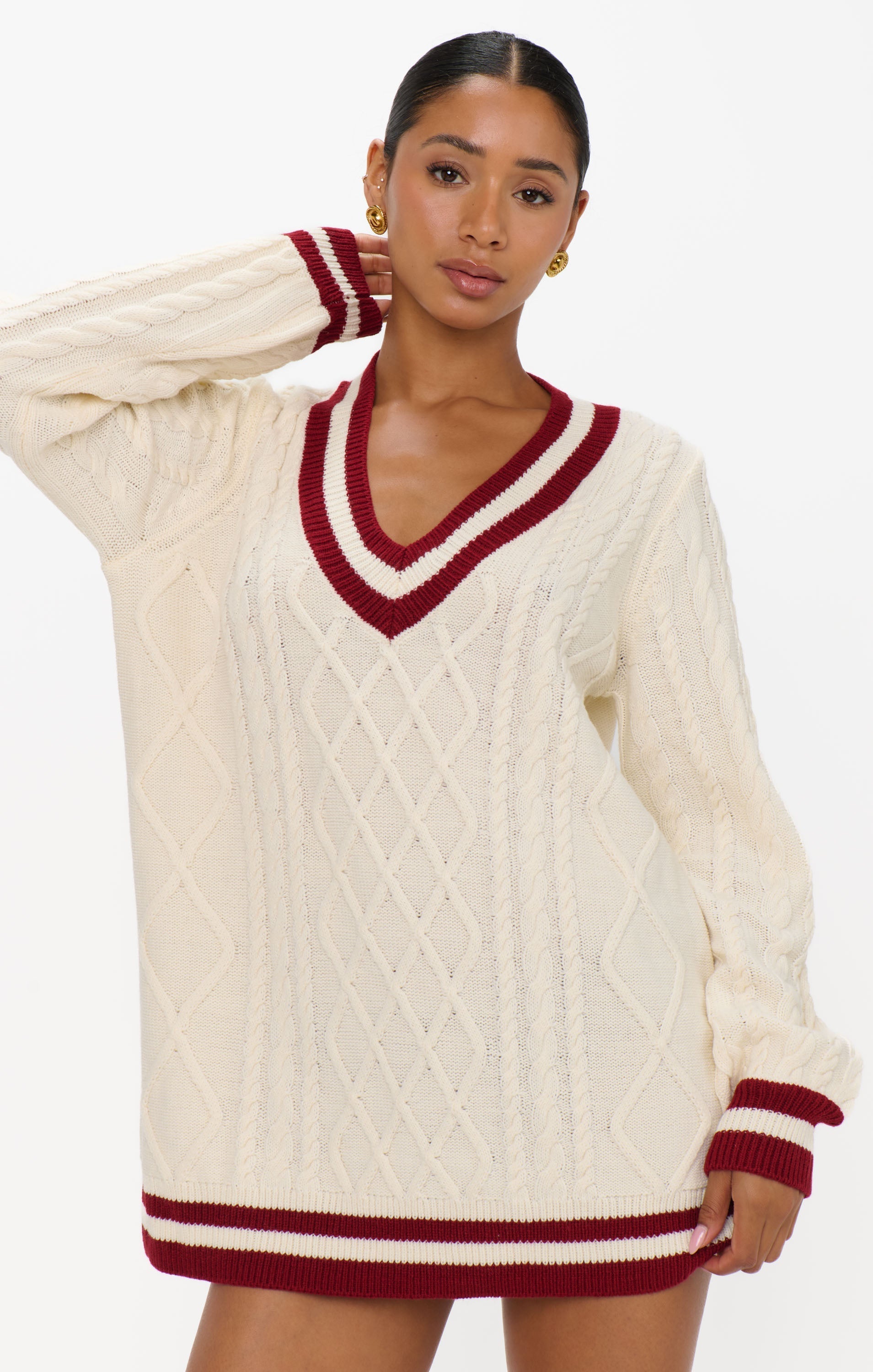 Tailgate Sweater Dress ~ Cranberry Cable Knit