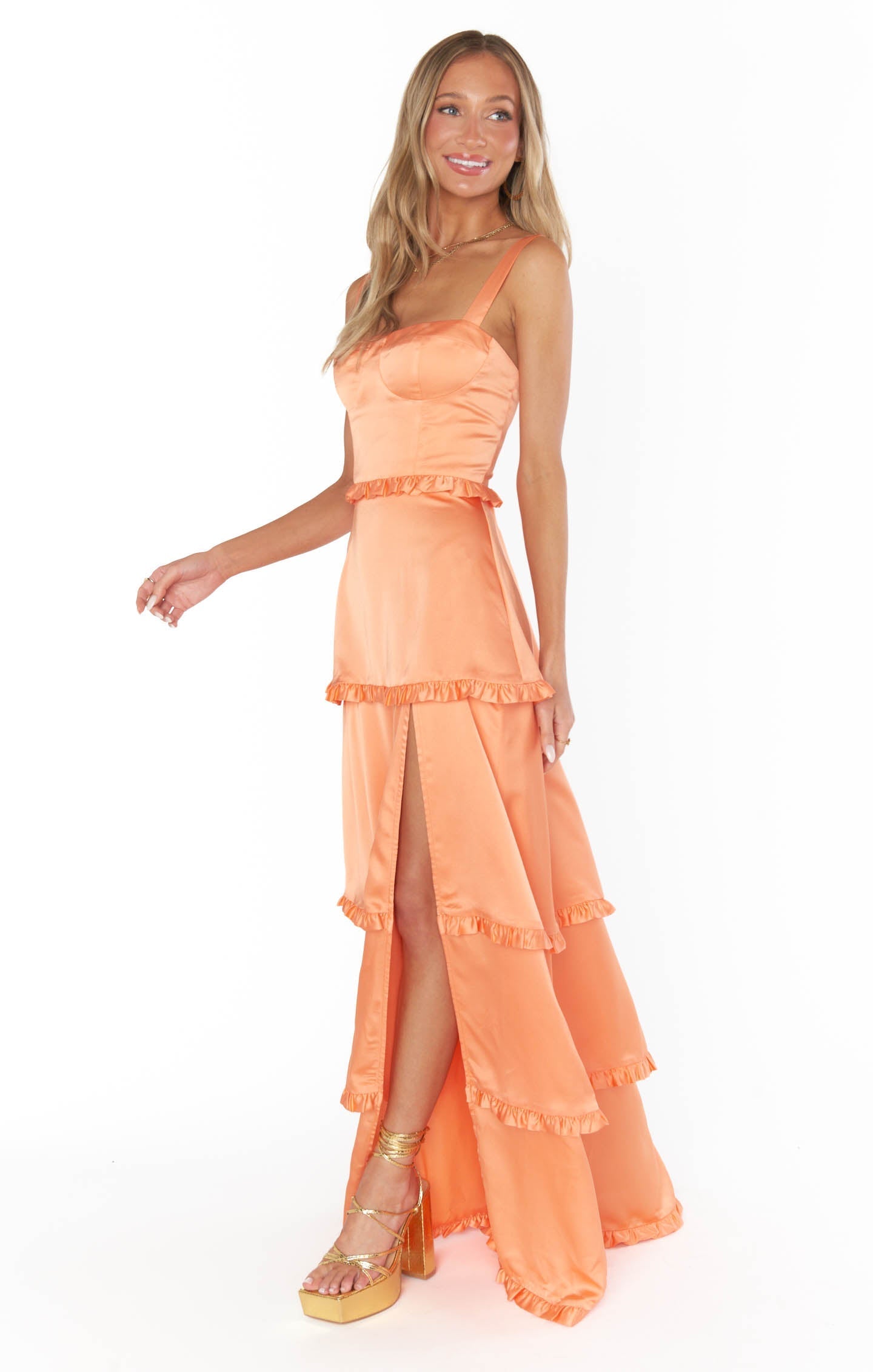 Lady Corset Dress ~ Cantaloupe Luxe Satin