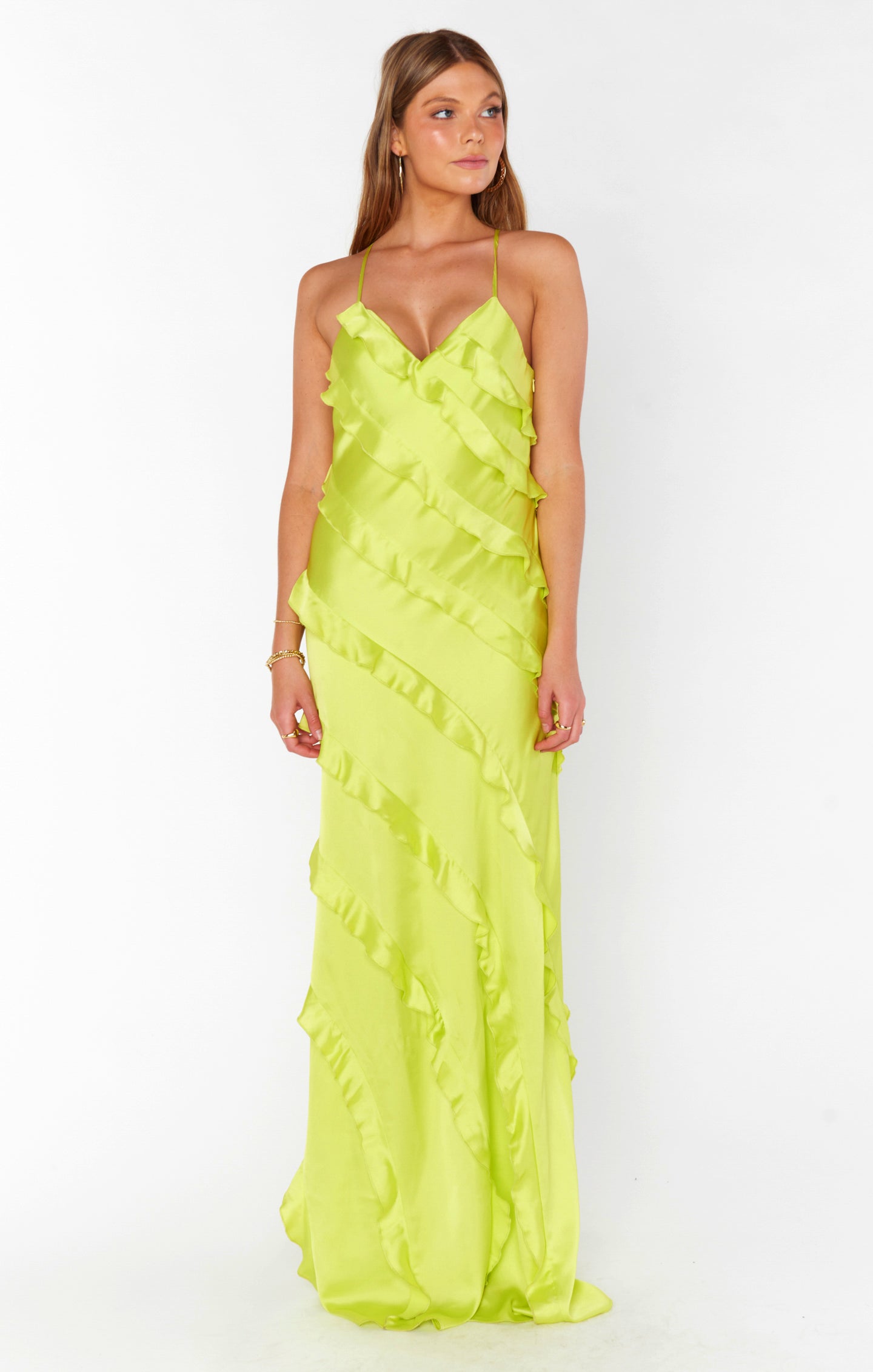 Romance Ruffle Dress ~ Citrine Luxe Satin