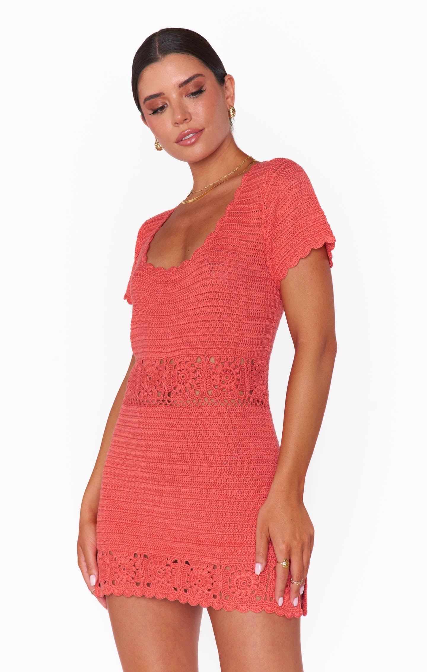 Destination Mini Dress ~ Coral Crochet