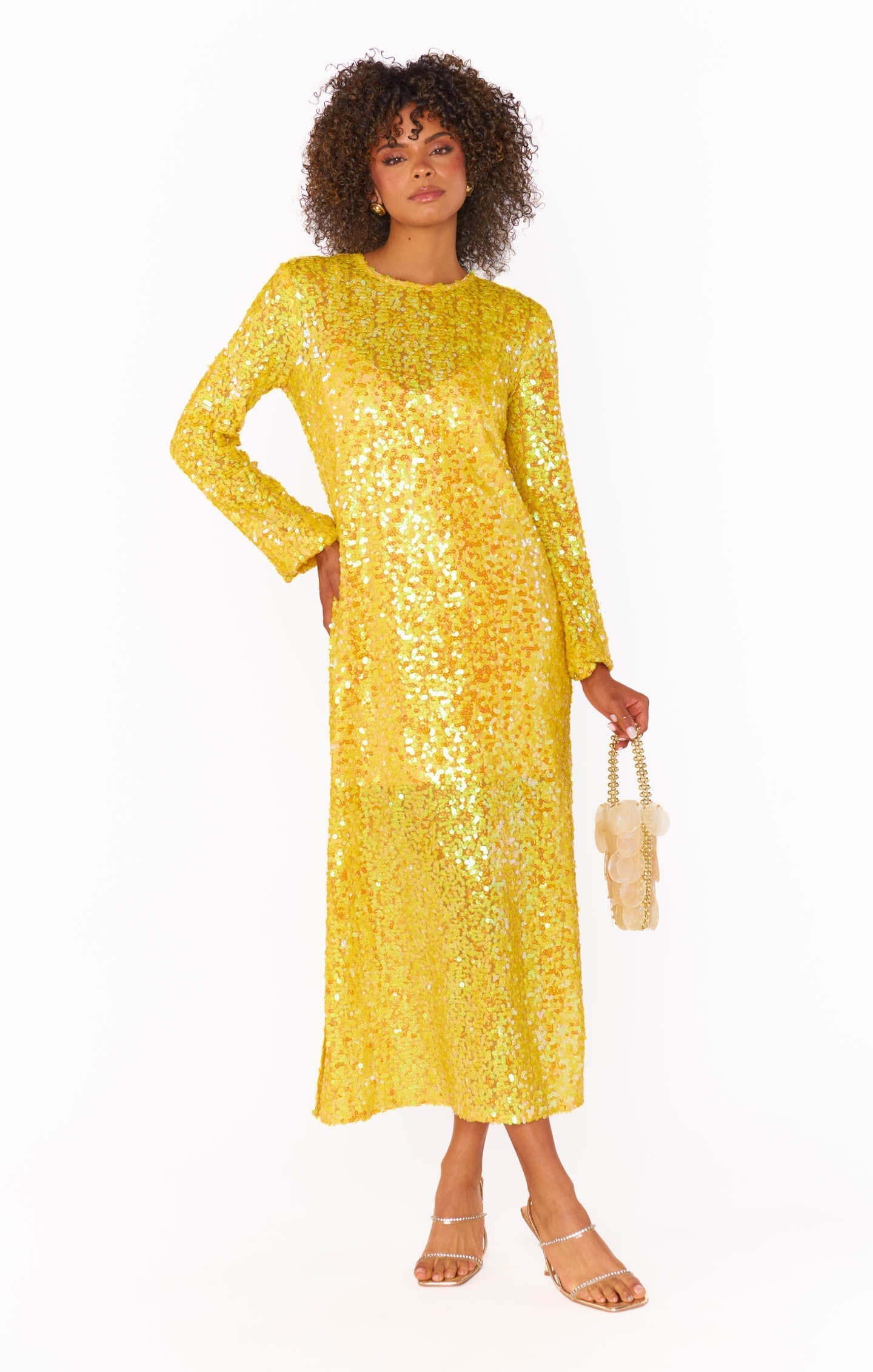 Calypso Midi Dress ~ Yellow Sequins