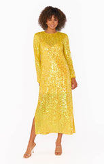 Calypso Midi Dress ~ Yellow Sequins