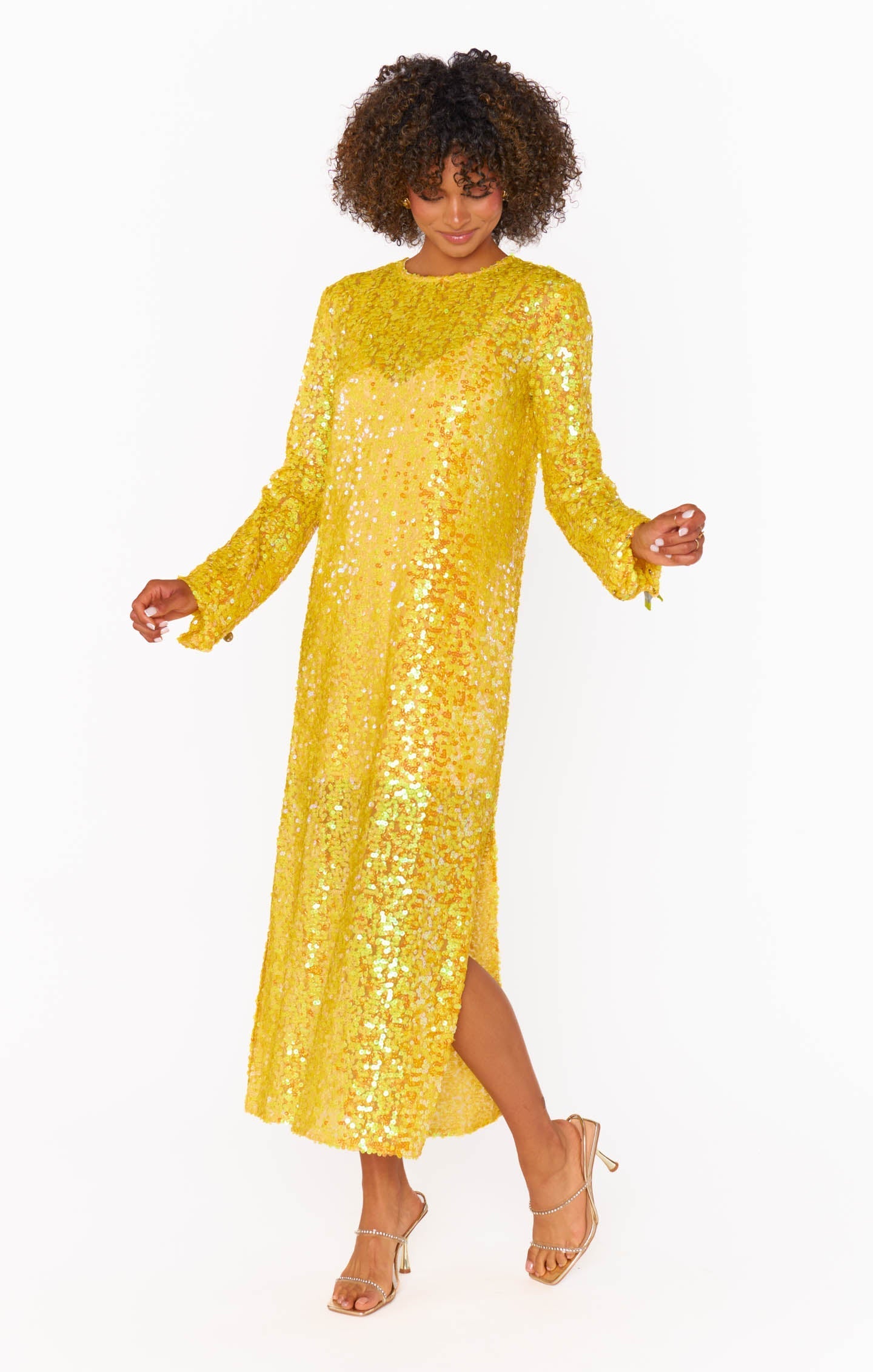 Calypso Midi Dress ~ Yellow Sequins