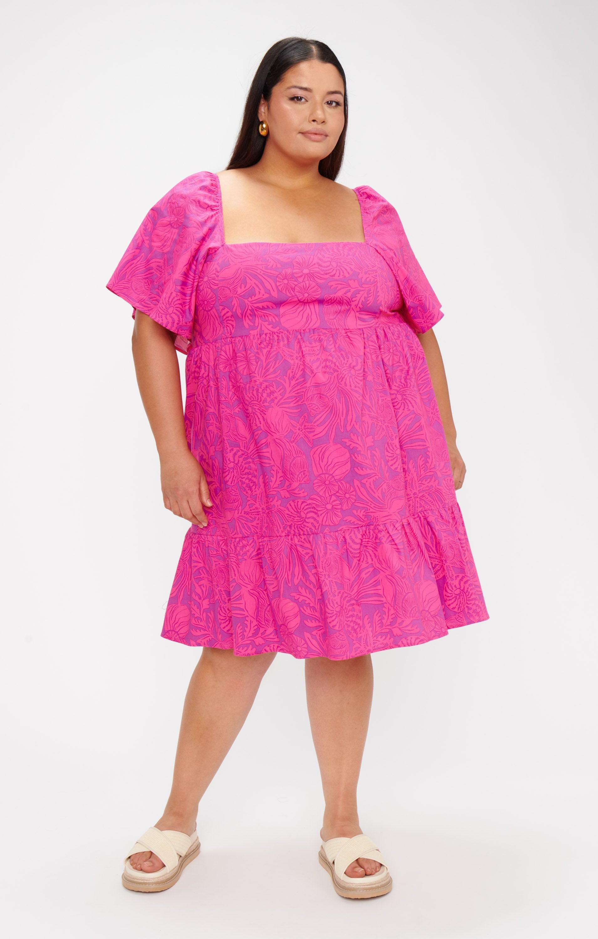 Erin Mini Dress ~ Pink Shells Poplin