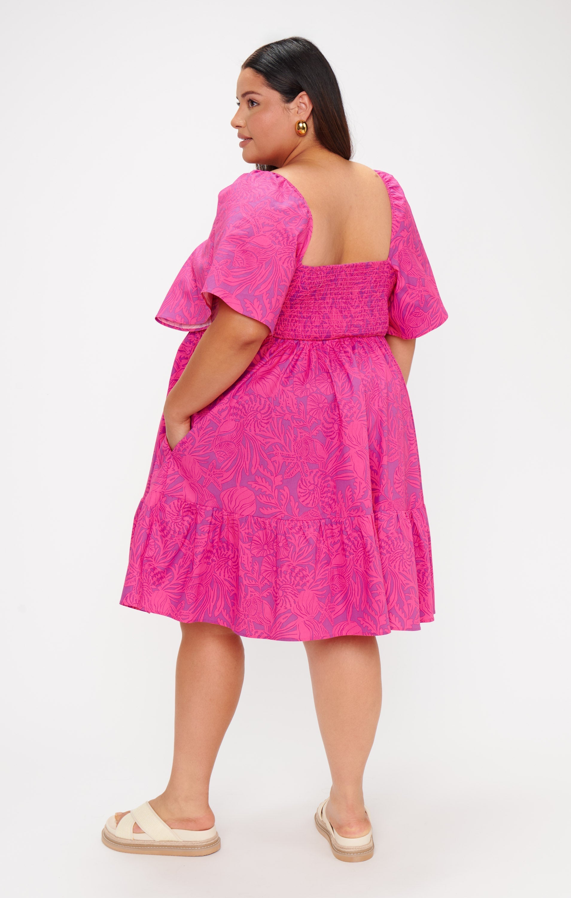 Erin Mini Dress ~ Pink Shells Poplin