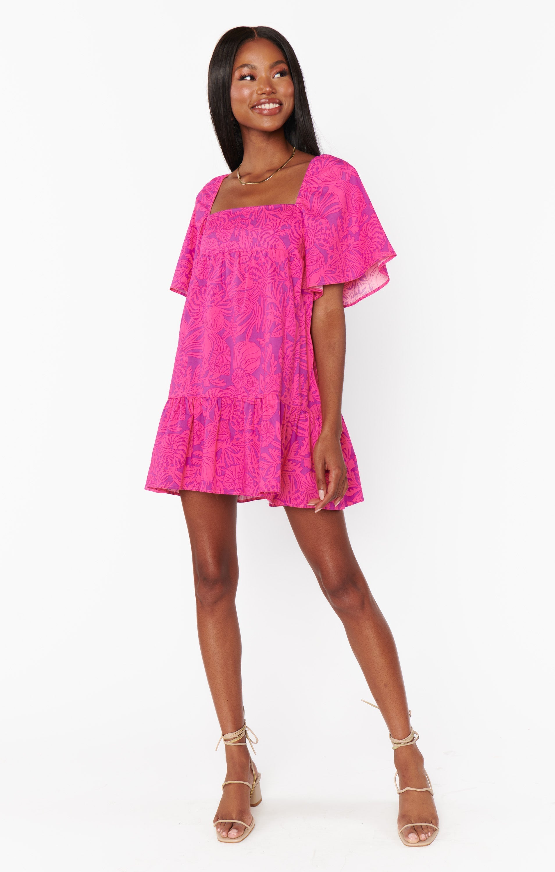 Erin Mini Dress ~ Pink Shells Poplin