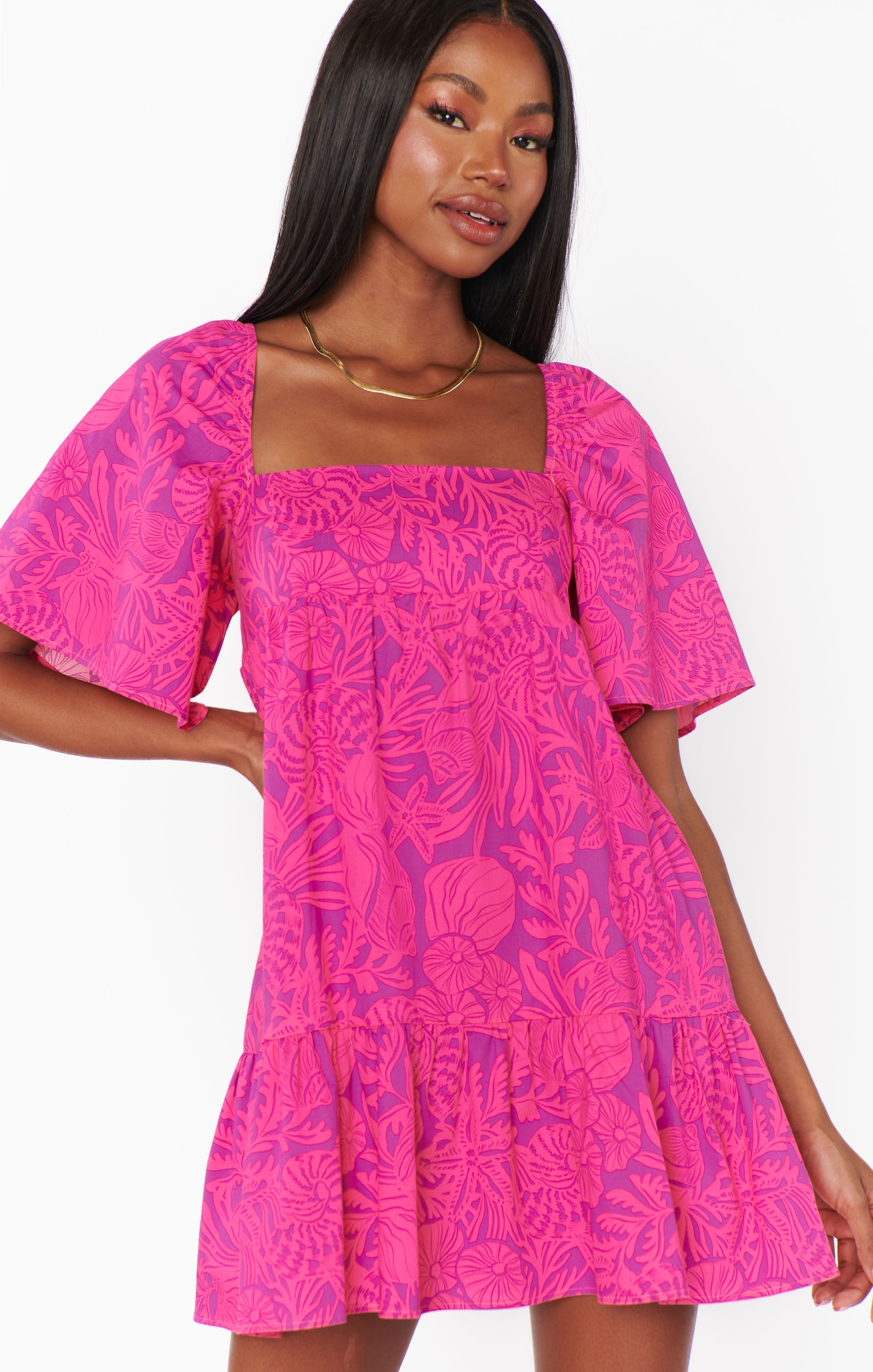 Erin Mini Dress ~ Pink Shells Poplin