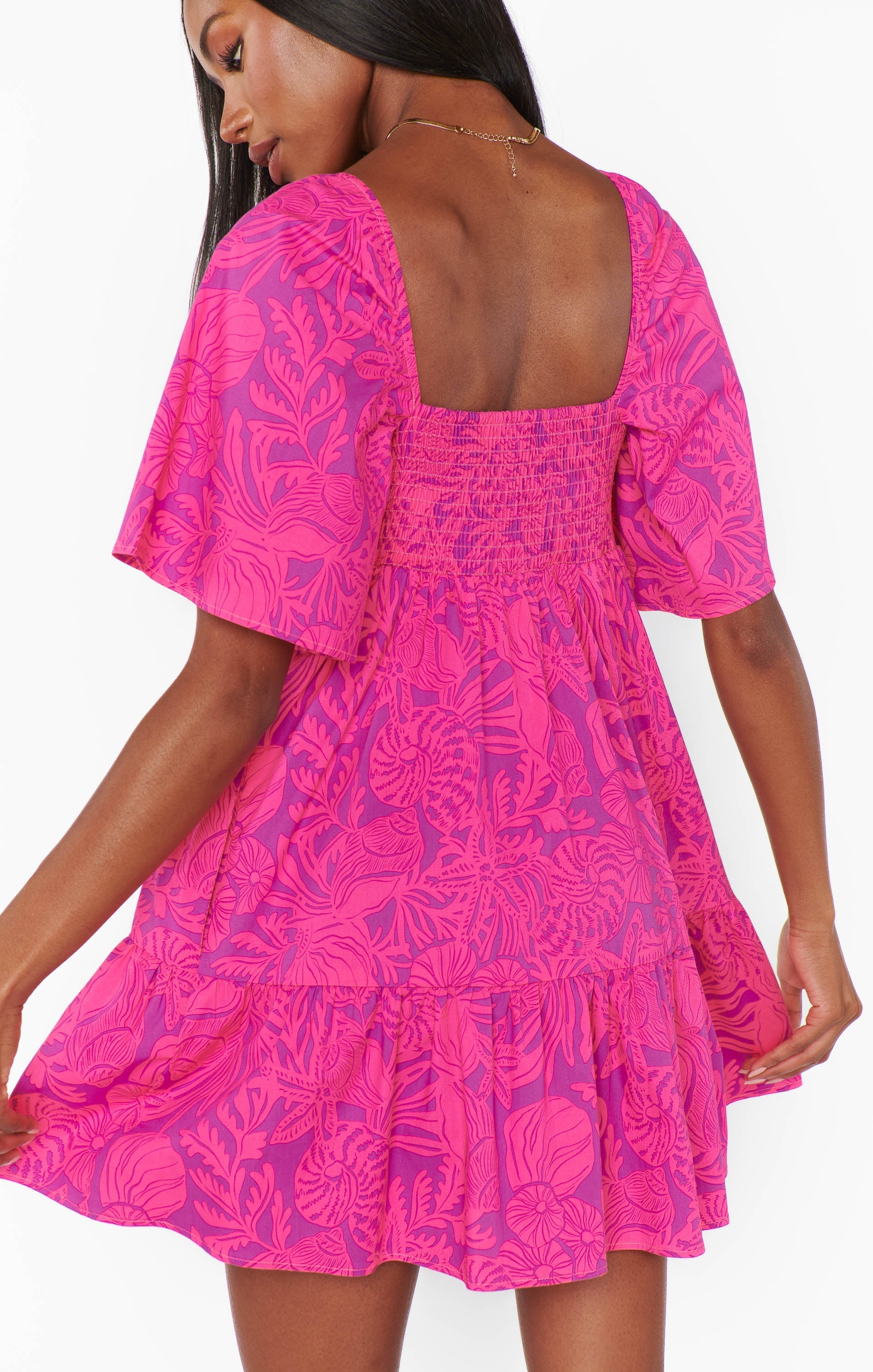 Erin Mini Dress ~ Pink Shells Poplin