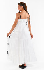 Harmony Maxi Dress ~ White Voile with Black Bows