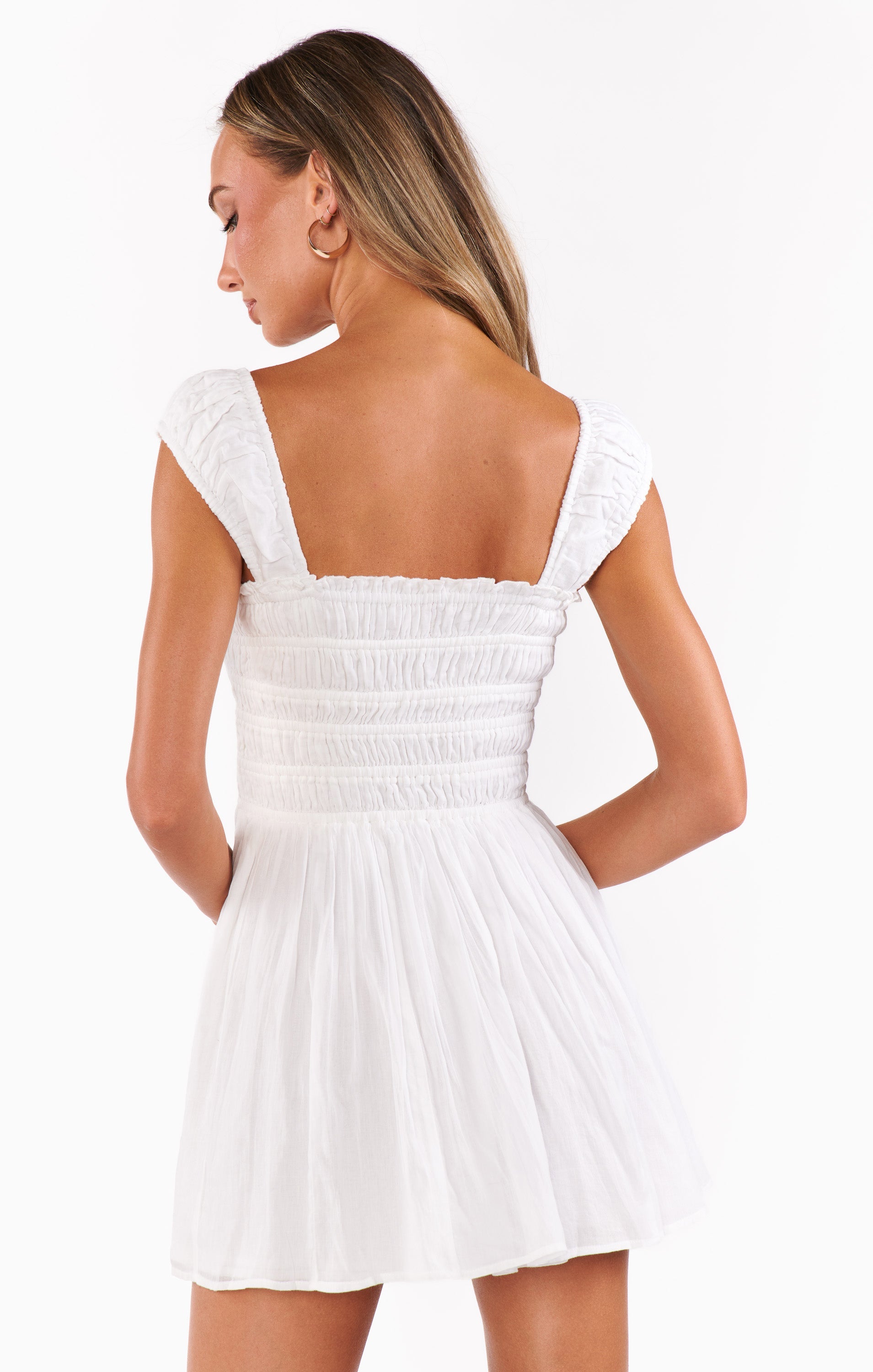 Mabel Mini Dress ~ White Voile with Black Bows