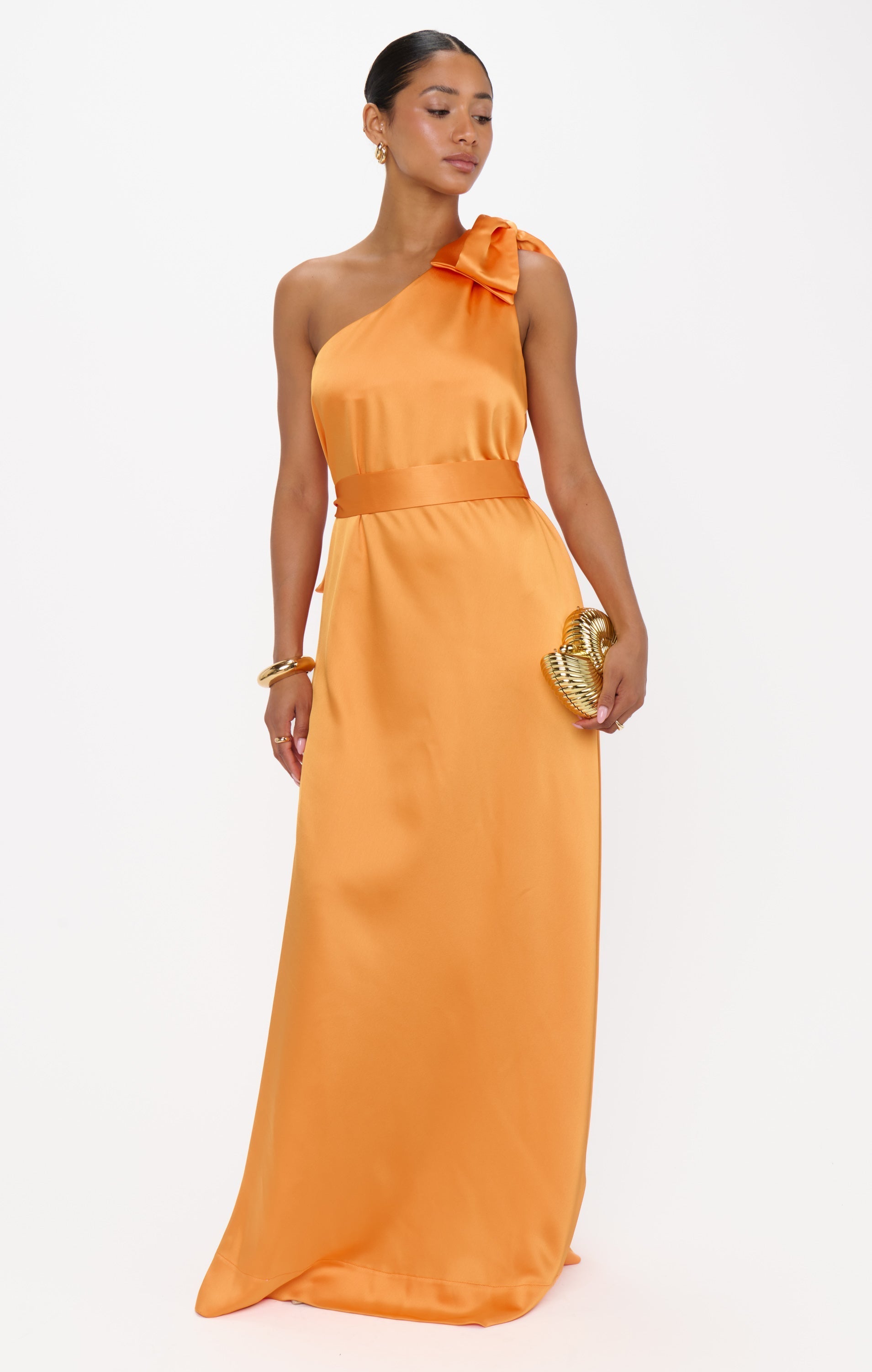 Jackie Maxi Dress ~ Tangerine Fluid Satin