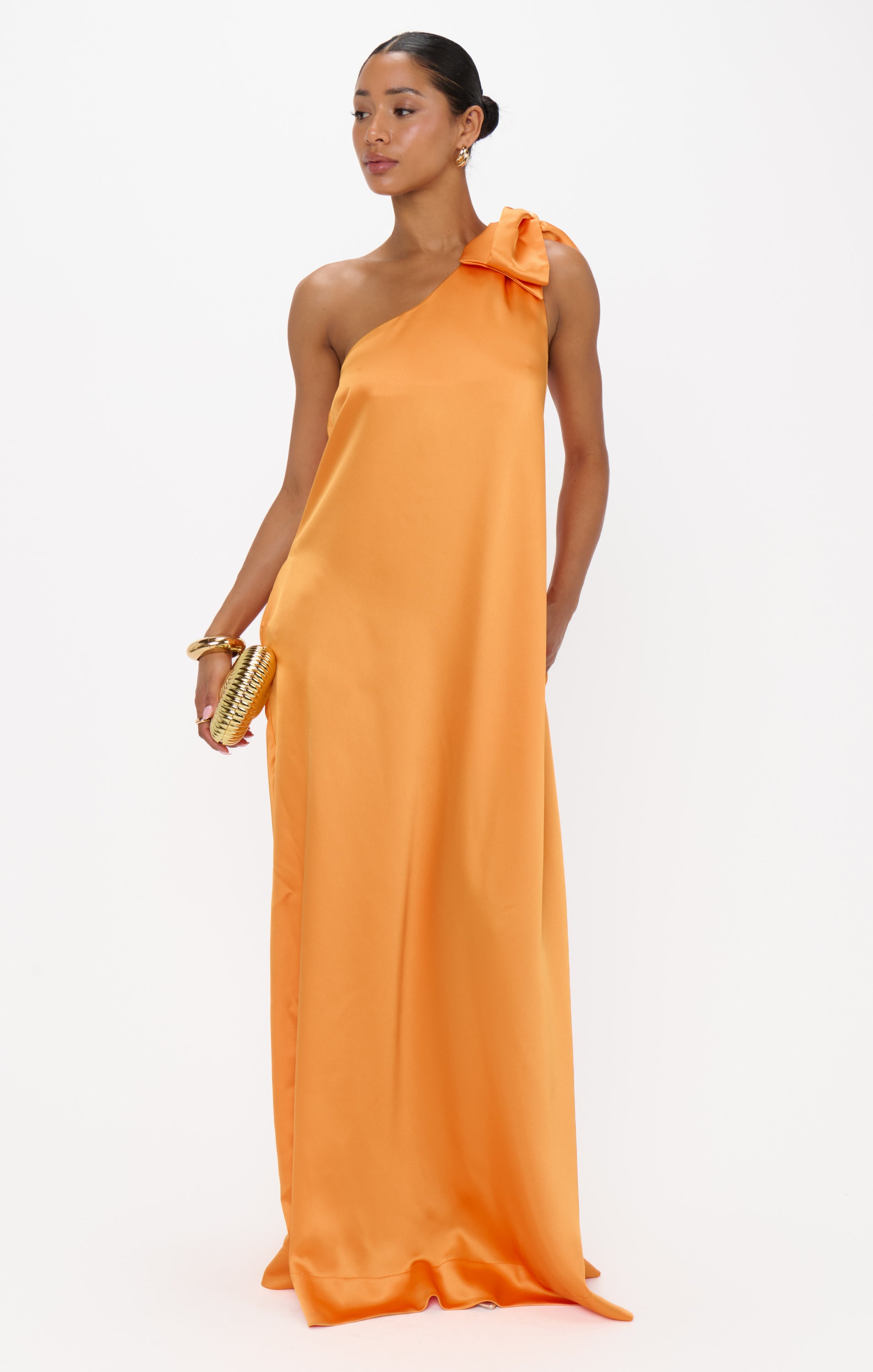 Jackie Maxi Dress ~ Tangerine Fluid Satin