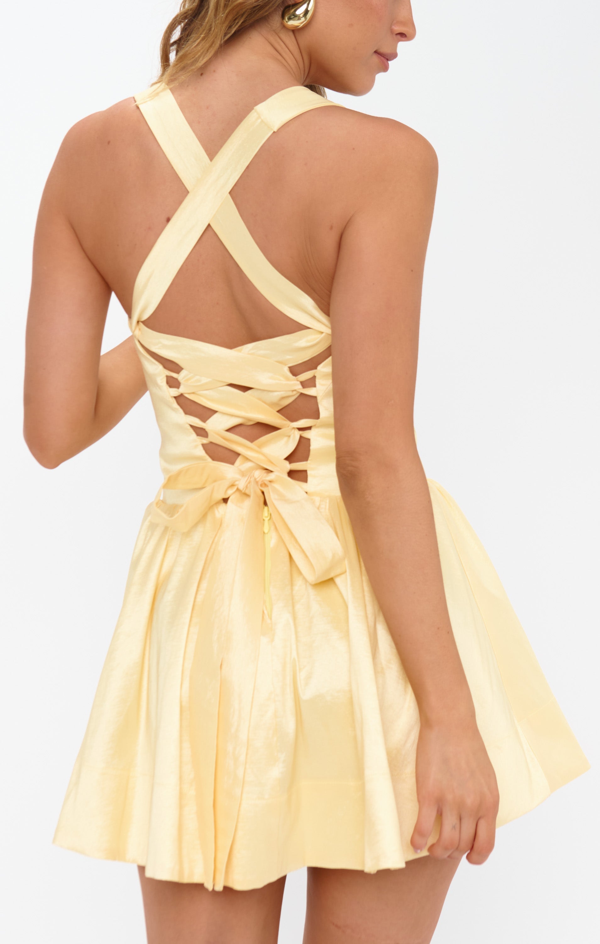 Abigail Mini Dress ~ Pale Yellow Taffeta