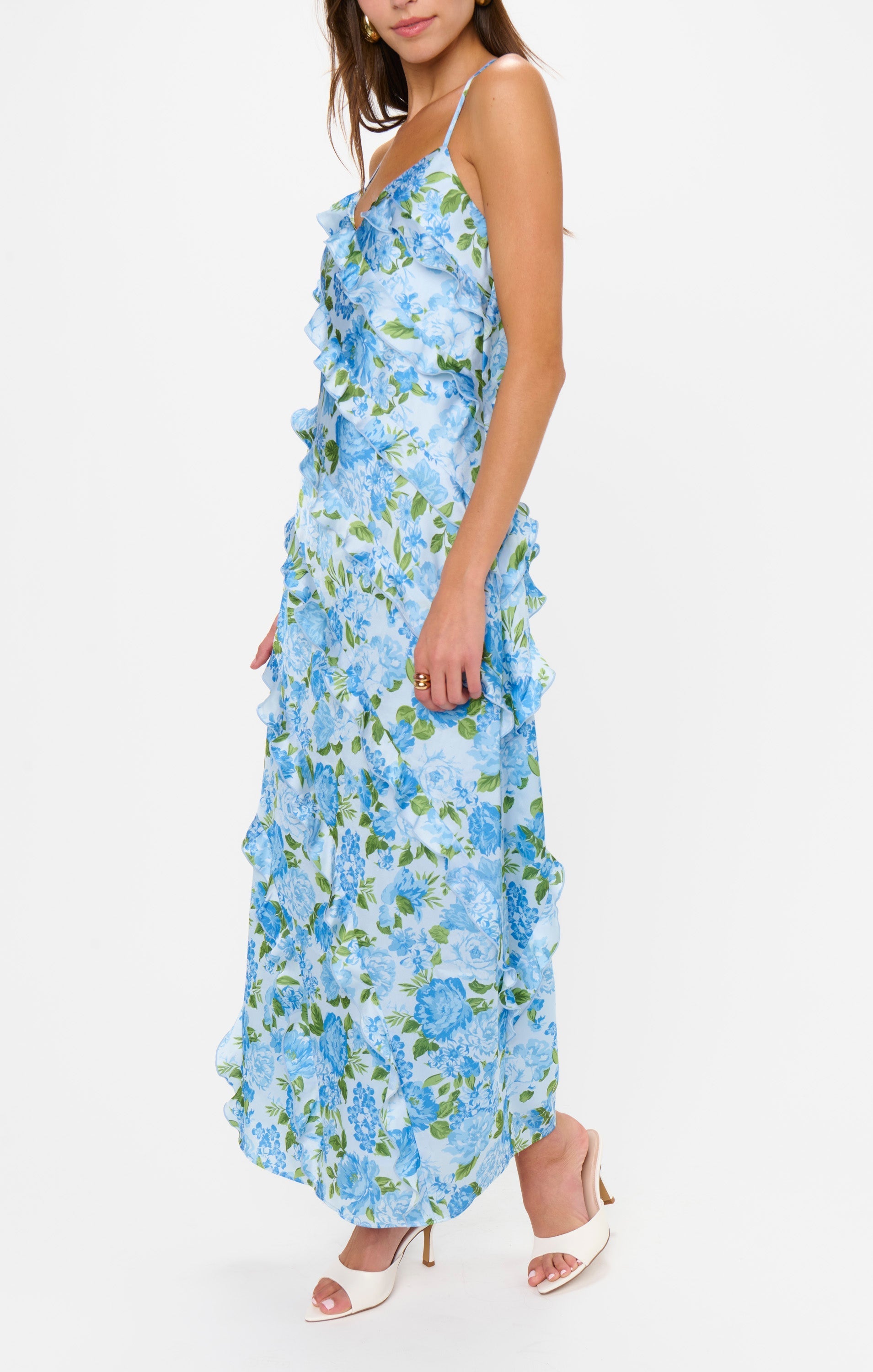 Romance Ruffle Dress ~ Cottage Floral Light Blue