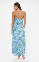 Romance Ruffle Dress ~ Cottage Floral Light Blue